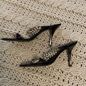 Marino Fabiani Sandals Women’s Sz38 Black Heels Rhinestone‎ Accent. W/defects on